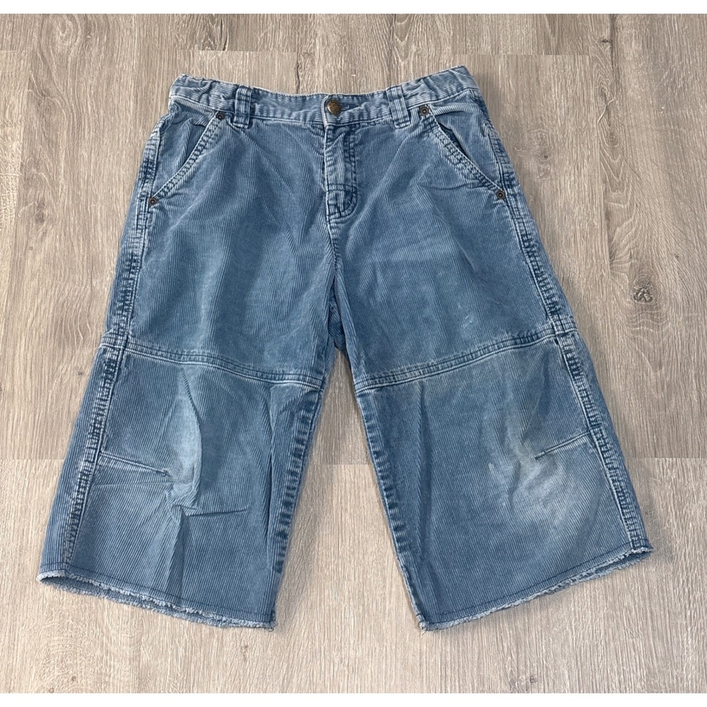 Mini Boden Kids Blue Corduroy Wide Leg Shorts Frayed Hem Size 9-10Y